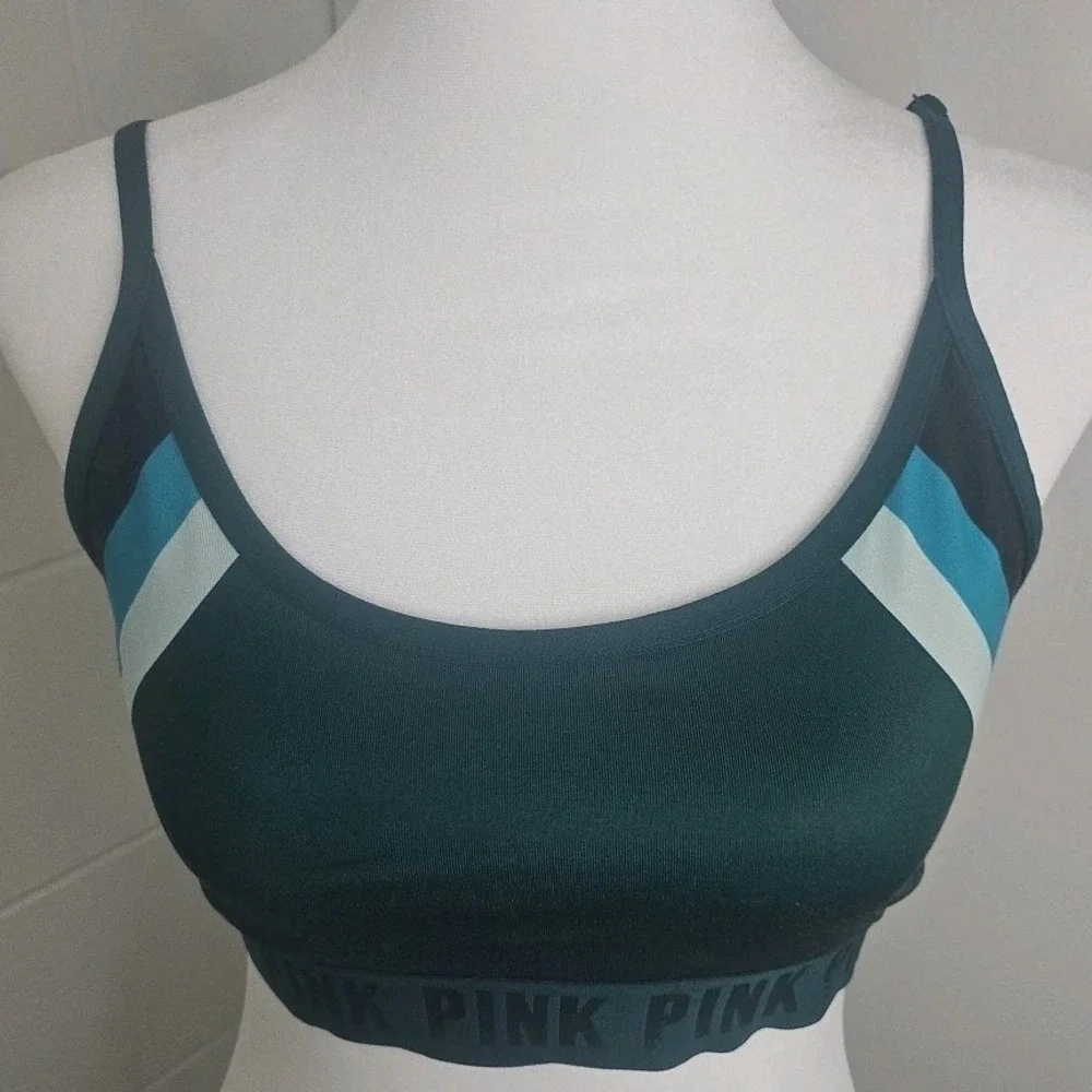 VS Pink‎ Sport Bra Dark Green Retro Y2k Size Med Adj Straps Women's Jr's Teens